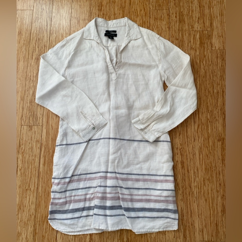 Tahari White Striped Long Sleeve Shirt Dress
